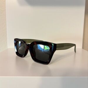 Ryan Simkhai Eyeshop Square Tortoiseshell Sunglasses with Olive Arms